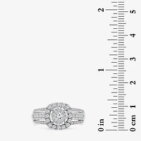 (I / SI2) Womens 1 CT. T.W. Lab Grown White Diamond 10K or 14K Gold Cushion Side Stone Halo Engagement Ring