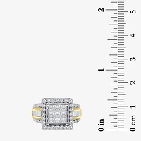 (I / I1) Womens 2 CT. T.W. Lab Grown White Diamond 10K Gold Side Stone Halo Engagement Ring