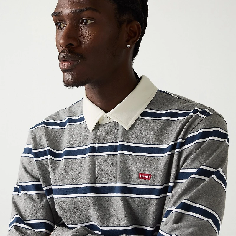 Levi's® Mens Long Sleeve Relaxed Fit Point Collar Striped Rugby Shirt