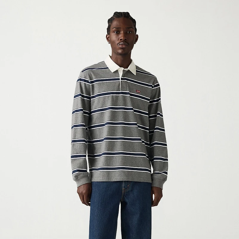 Levi's® Mens Long Sleeve Relaxed Fit Point Collar Striped Rugby Shirt
