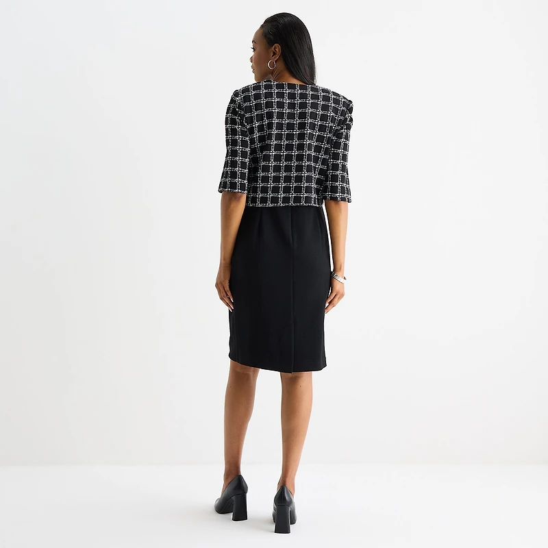 Maya Brooke Womens Plaid Jacket Dress