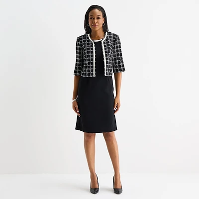 Maya Brooke Womens Plaid Jacket Dress