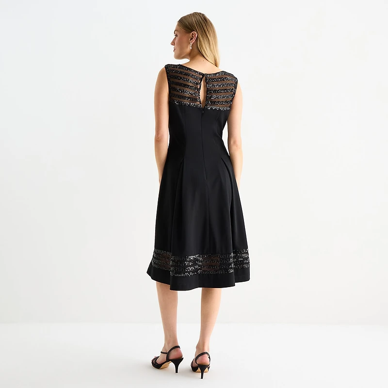 Brianna Milay Womens Round Neck Sleeveless Sequin Fit + Flare Dress