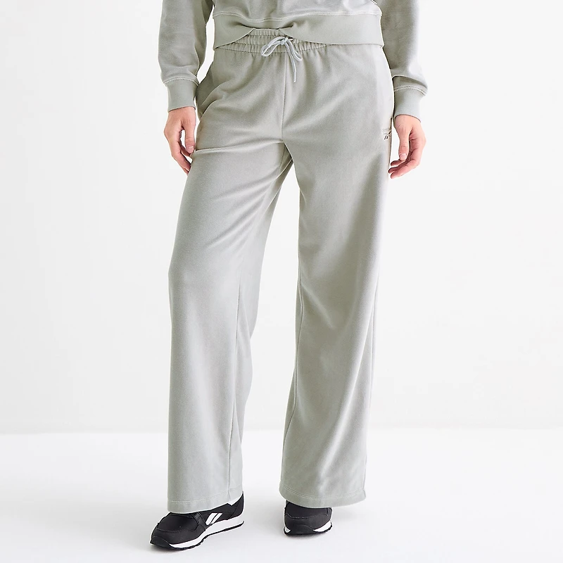 Reebok Womens High Rise Velour Wide Leg Sweatpant