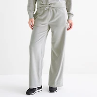 Reebok Womens High Rise Velour Wide Leg Sweatpant