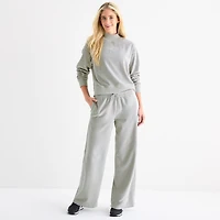 Reebok Womens High Rise Velour Wide Leg Sweatpant