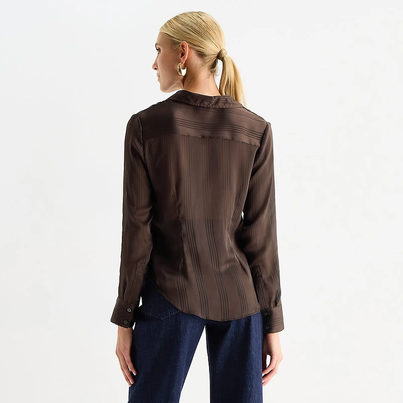 Worthington Womens Cuffed Long Sleeve Regular Fit Button-Down Shirt
