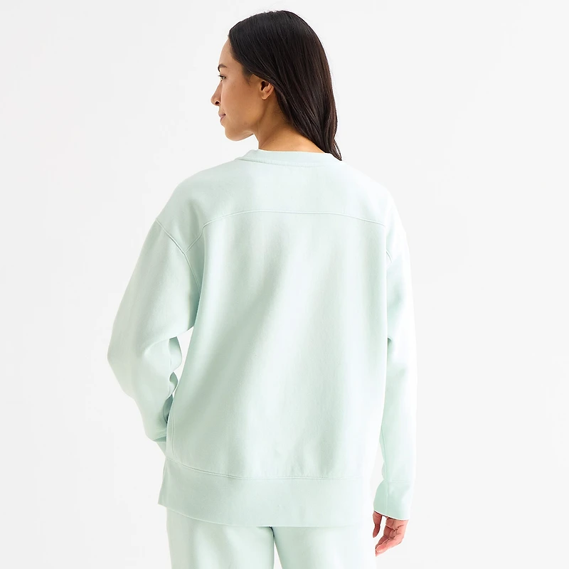 Xersion Womens Oversized Super Soft Fleece Graphic Crewneck Sweatshirt