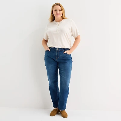 Liz Claiborne Lana Womens Plus High Rise Straight Leg Jean