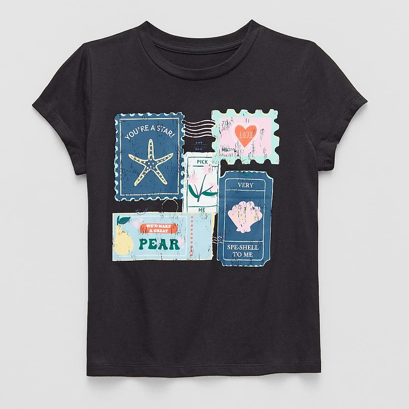 Thereabouts Little & Big Kid Girls Crew Neck Short Sleeve Classic Fit Graphic T-Shirt