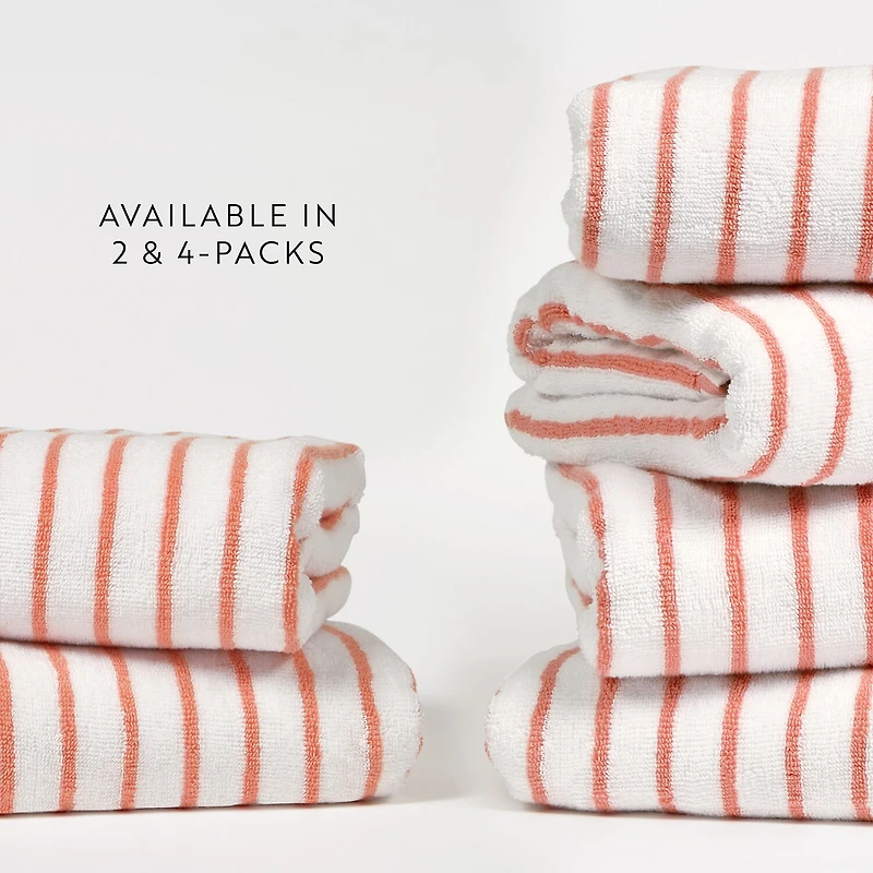 Casual Comfort 4-Pack Cabana Stripe Beach Pool Towels - 100% Absorbent Cotton, 35 X 65