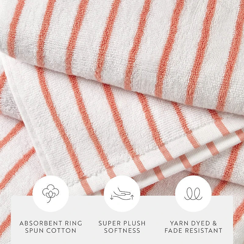 Casual Comfort 4-Pack Cabana Stripe Beach Pool Towels - 100% Absorbent Cotton, 35 X 65