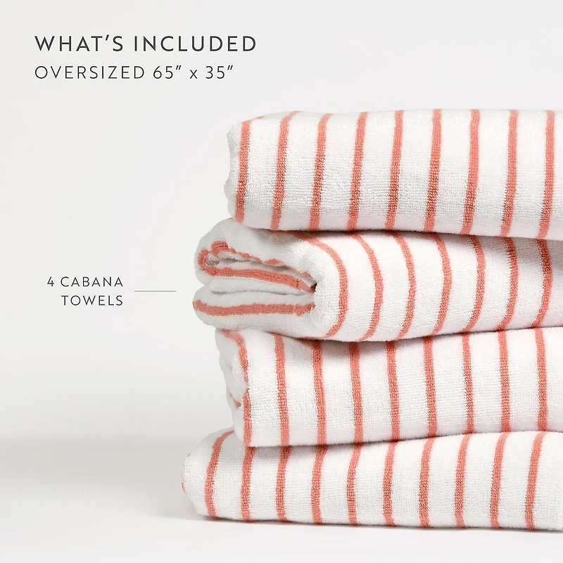 Casual Comfort 4-Pack Cabana Stripe Beach Pool Towels - 100% Absorbent Cotton, 35 X 65