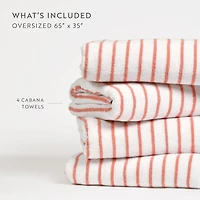 Casual Comfort 4-Pack Cabana Stripe Beach Pool Towels - 100% Absorbent Cotton, 35 X 65