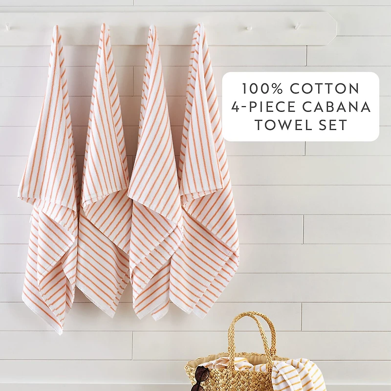 Casual Comfort 4-Pack Cabana Stripe Beach Pool Towels - 100% Absorbent Cotton, 35 X 65