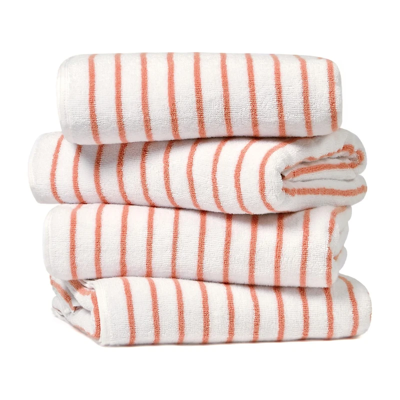 Casual Comfort 4-Pack Cabana Stripe Beach Pool Towels - 100% Absorbent Cotton, 35 X 65