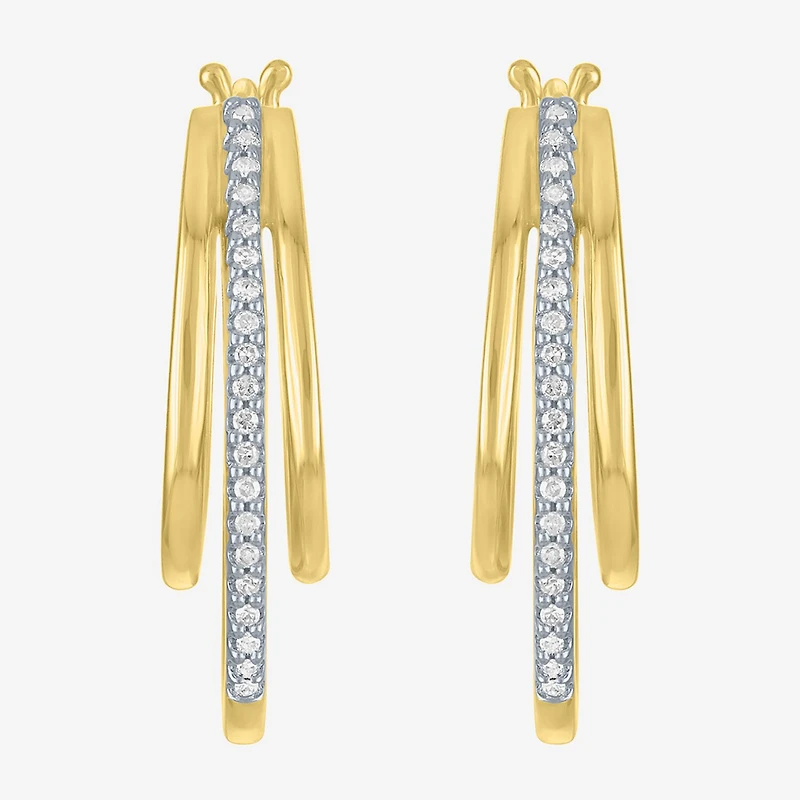 (G-H, Si2-I1) Womens 1/10 CT. T.W. Lab Grown White Diamond 14K Gold Over Silver 23.2mm Hoop Earrings