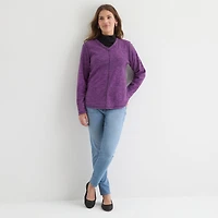 St. John's Bay Womens V Neck Polar Fleece Long Sleeve Sweatshirt