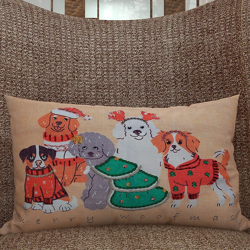 Vibhsa Vibhsa Christmas Merry Woofmas Pillow – 14"X20" Rectangular Throw Pillow