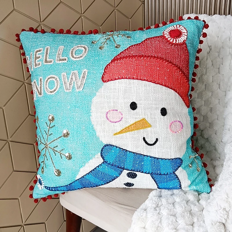 Vibhsa Vibhsa Holiday Reverie Christmas Hello Snow Pillow – 20"X20" Square Throw Pillow