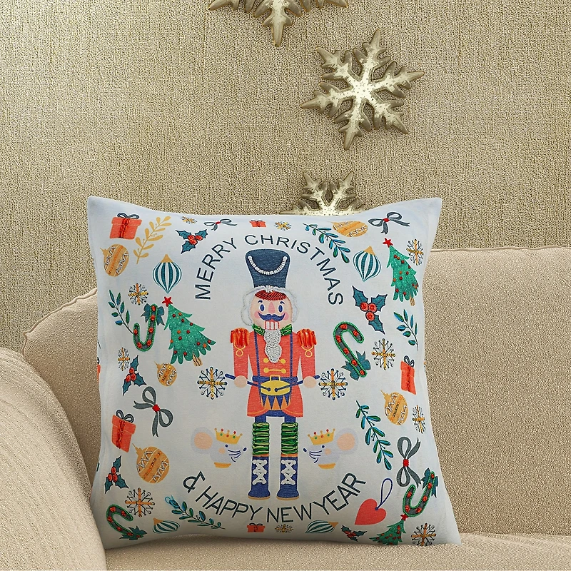 Vibhsa Vibhsa Christmas Nutcracker Merry Christmas Pillow – 20"X20" Square Throw Pillow