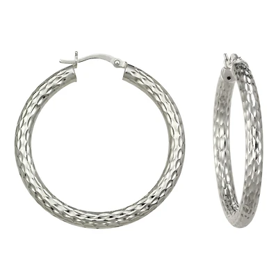 Bold Diamond-Cut Hoop Earrings Sterling Silver