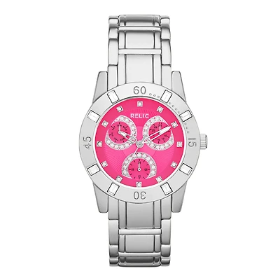 Relic® Beth Womens Crystal-Accent Silver-Tone Bracelet Sport Watch ZR15751