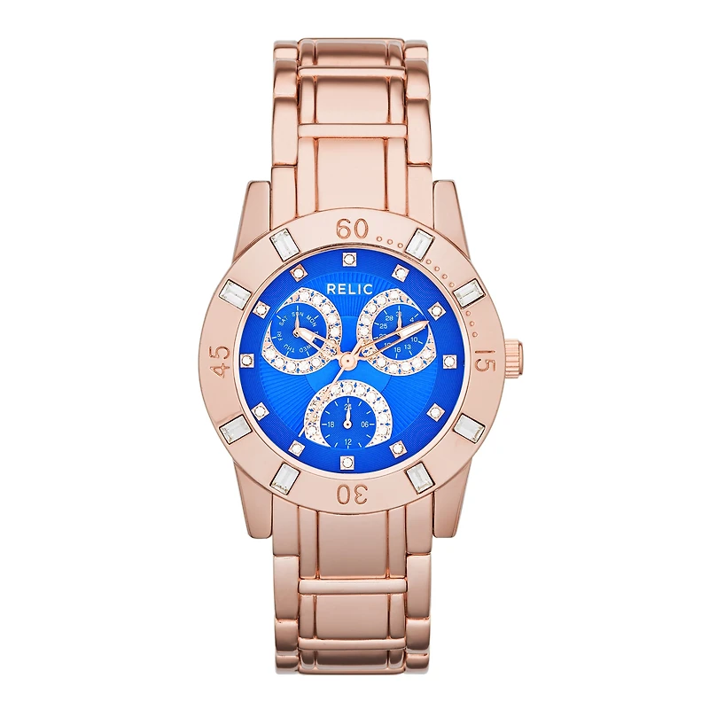 Relic® Beth Womens Crystal-Accent Rose-Tone Bracelet Sport Watch ZR15750