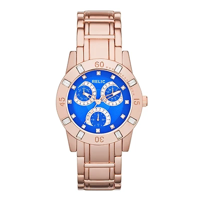 Relic® Beth Womens Crystal-Accent Rose-Tone Bracelet Sport Watch ZR15750