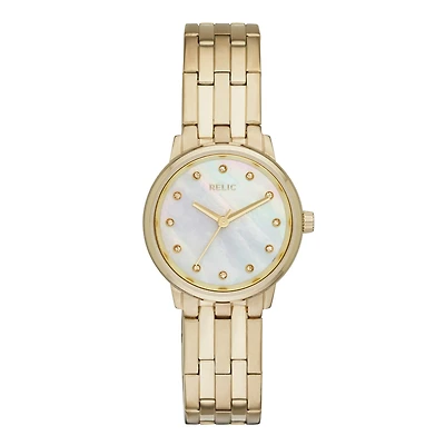 Relic® Perla Womens Crystal-Accent Gold-Tone Stainless Steel Bracelet Watch ZR34294