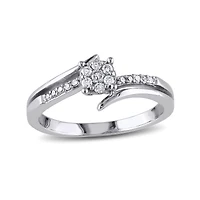 1/5 CT.T.W. Natural Diamond 10K White Gold Cluster Bypass Promise Ring