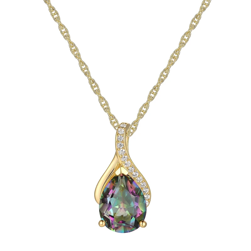 Womens Genuine Mystic Fire Topaz 14K Gold Over Silver 18 Inch Pendant Necklace