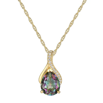 Womens Genuine Mystic Fire Topaz 14K Gold Over Silver 18 Inch Pendant Necklace