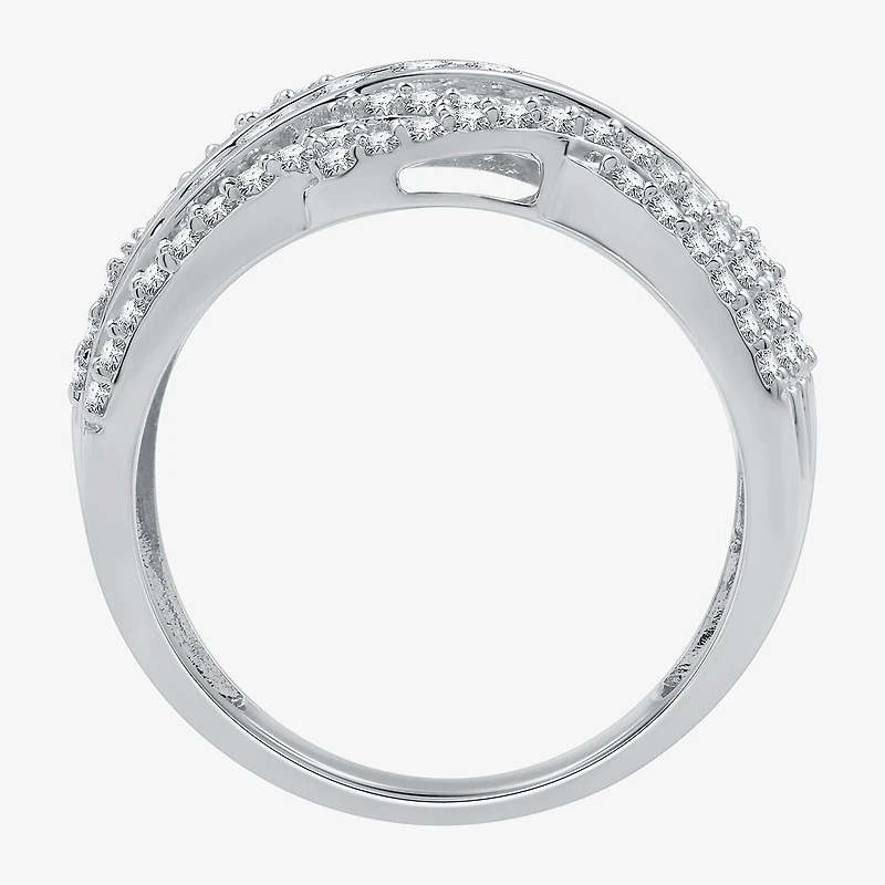 Womens 1 CT. T.W. Lab Grown White Diamond 10K Gold Crossover Band
