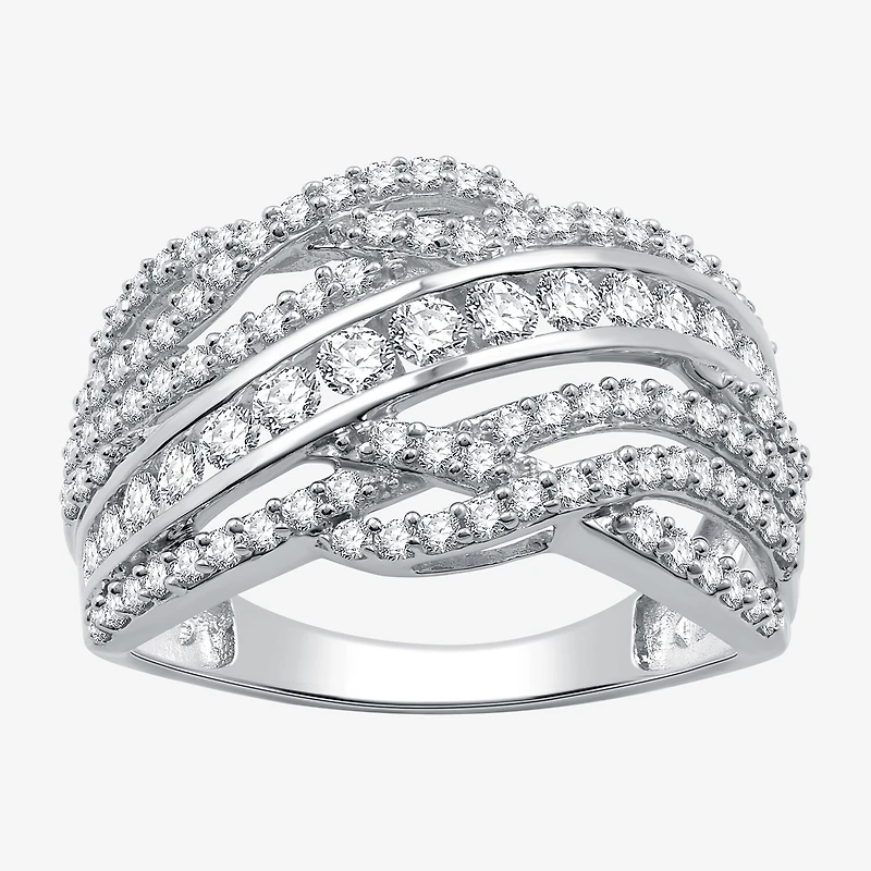 Womens 1 CT. T.W. Lab Grown White Diamond 10K Gold Crossover Band