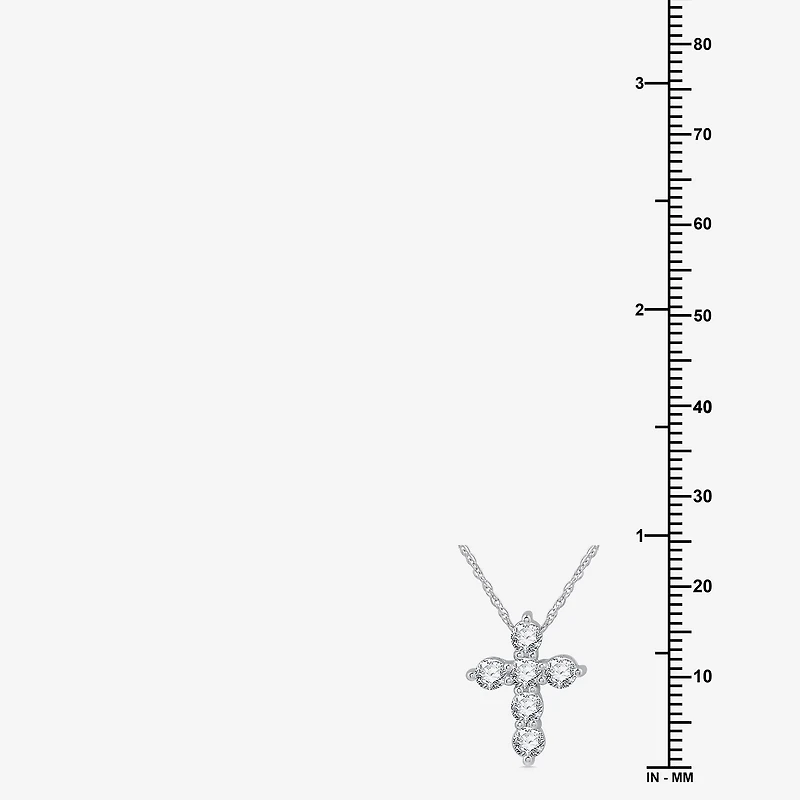 (G / Si1-Si2) Womens 1 CT. T.W. Lab Grown White Diamond 10K Gold Cross 18 Inch Pendant Necklace