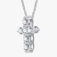 (G / Si1-Si2) Womens 1 CT. T.W. Lab Grown White Diamond 10K Gold Cross 18 Inch Pendant Necklace