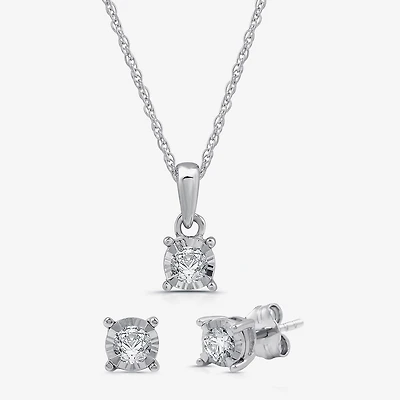Womens 1/4 CT. T.W. Lab Grown White Diamond Sterling Silver Round 3-pc. Jewelry Set