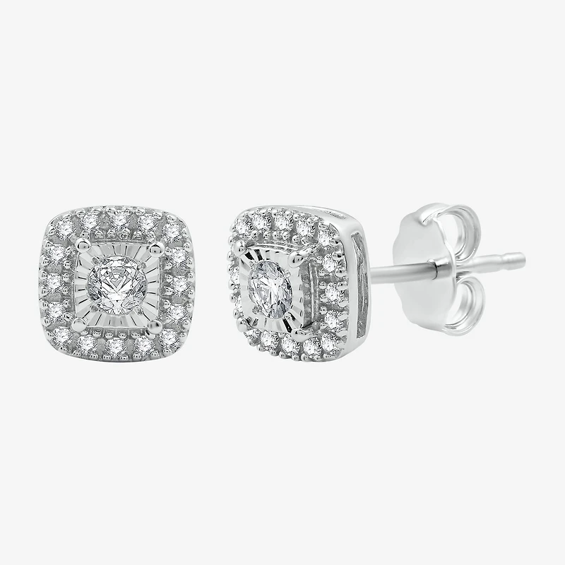 1/4 CT. T.W. Lab Grown White Diamond Sterling Silver 7.2mm Cushion Stud Earrings