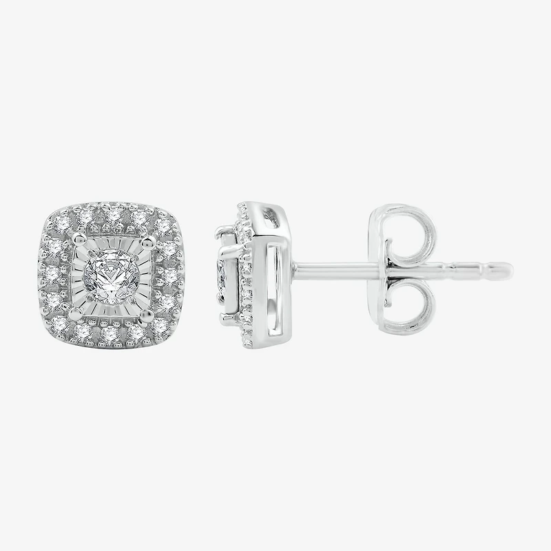1/4 CT. T.W. Lab Grown White Diamond Sterling Silver 7.2mm Cushion Stud Earrings