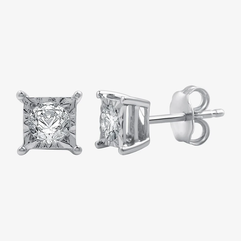 (G / Si1-Si2) 1/2 CT. T.W. Lab Grown White Diamond Sterling Silver 4.7mm Stud Earrings