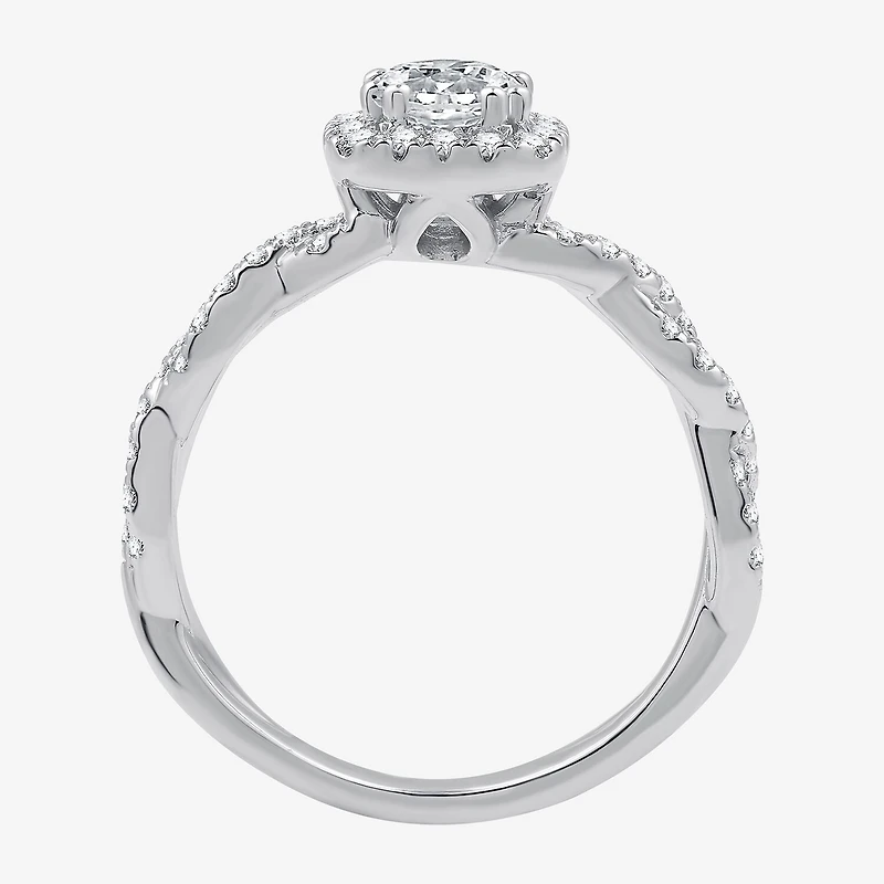 (G / Si1-Si2) Womens 1 CT. T.W. Lab Grown White Diamond 10K Gold Cushion Side Stone Halo Engagement Ring
