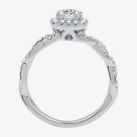 (G / Si1-Si2) Womens 1 CT. T.W. Lab Grown White Diamond 10K Gold Cushion Side Stone Halo Engagement Ring