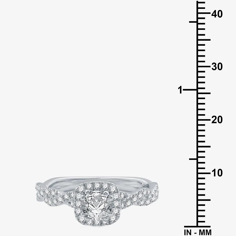 (G / Si1-Si2) Womens 1 CT. T.W. Lab Grown White Diamond 10K Gold Cushion Side Stone Halo Engagement Ring