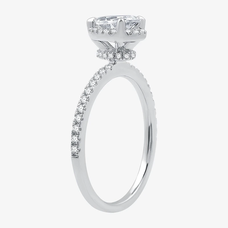 I Said Yes (G / Si1-Si2) Womens 1 CT. T.W. Lab Grown White Diamond Sterling Silver Pear Side Stone Halo Bridal Set