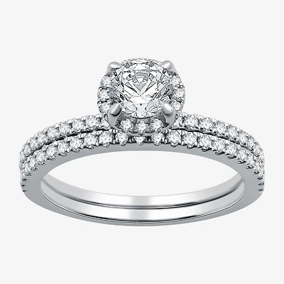 I Said Yes (G / Si1-Si2) Womens 1 CT. T.W. Lab Grown White Diamond Sterling Silver Round Side Stone Halo Bridal Set