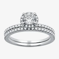 I Said Yes (G / Si1-Si2) Womens 1 CT. T.W. Lab Grown White Diamond Sterling Silver Round Side Stone Halo Bridal Set