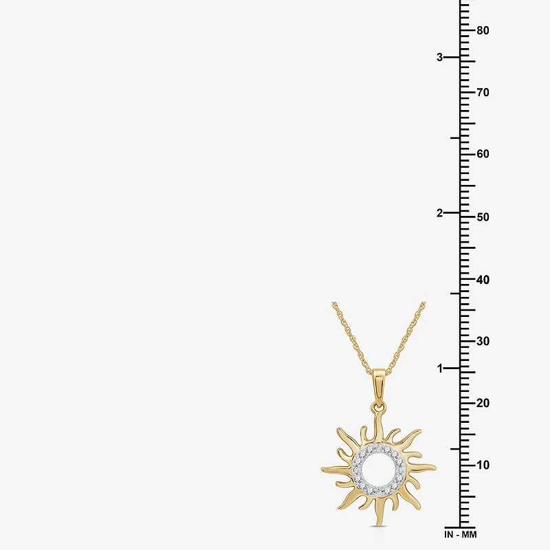 Womens 1/10 CT. T.W. Lab Grown White Diamond 14K Gold Over Silver Sterling Silver Sunburst 18 Inch Pendant Necklace