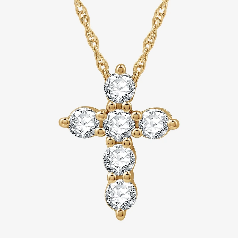 Womens 1/2 CT. T.W. Lab Grown White Diamond Sterling Silver Or 14K Gold Over Silver Cross Pendant Necklace