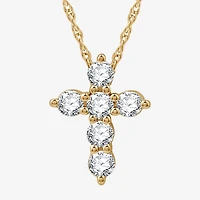 Womens 1/2 CT. T.W. Lab Grown White Diamond Sterling Silver Or 14K Gold Over Silver Cross Pendant Necklace